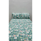 Juego De Sabana Matrimonial Leonora Tacto Suave Y Fresco Azul Petróleo Jardín Menta