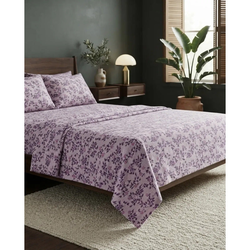 Juego De Sabana Matrimonial 100% Algodón Suaves Y Frescas Lavanda Floresta Morada