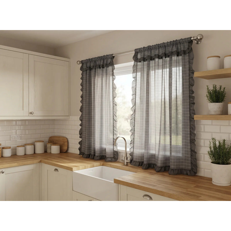 Juego De Cortinas 2 Paneles 2.50x1.95 De Ventana Transparent Gris