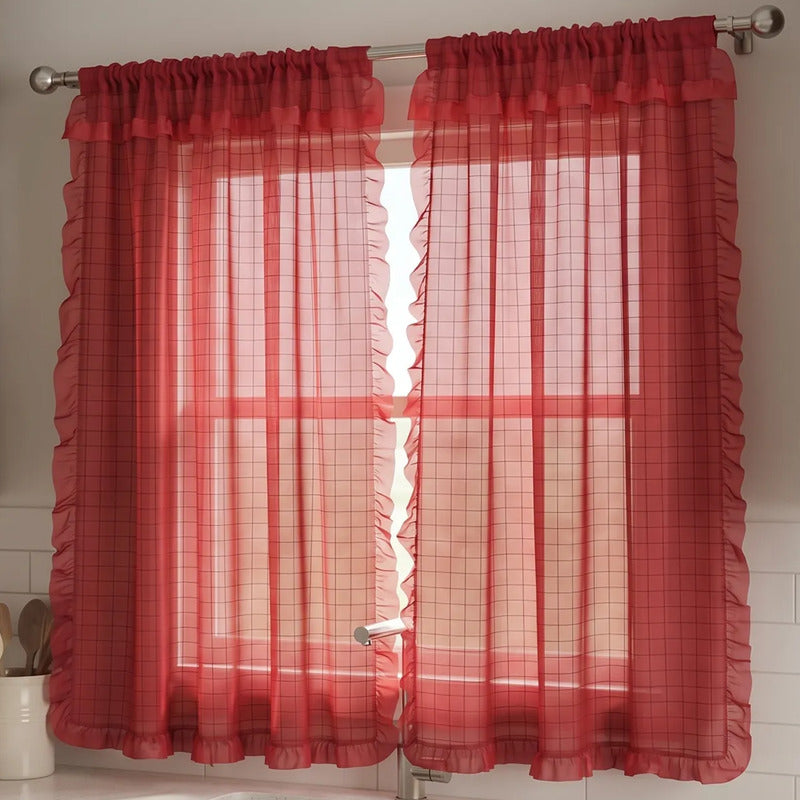 Juego De Cortinas 2 Paneles 2.50x1.95 De Ventana Transparent Rojo