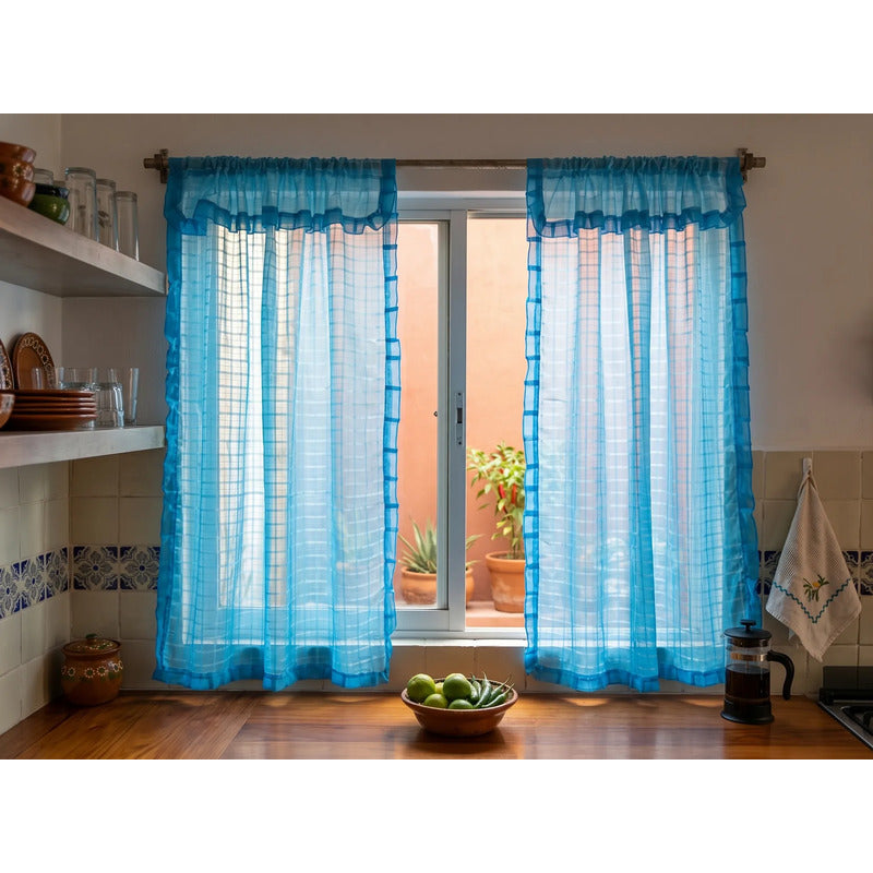 Juego De Cortinas 2 Paneles 2.50x1.95 De Ventana Transparent Celeste