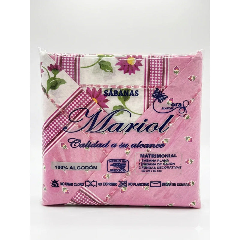 Juego De Sabana Matrimonial 100% Algodón Suaves Y Frescas Rosa Mini Flor Rosada