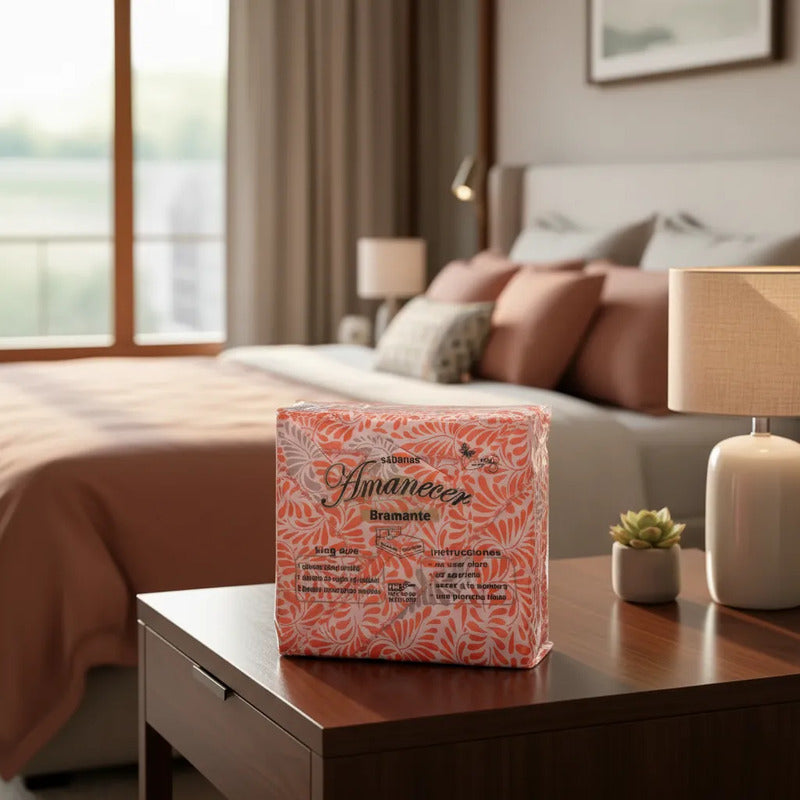 Sábana King  Bramante Cajón Amplio 100% Algodón Super Suave Naranja Mosaico Anaranjado