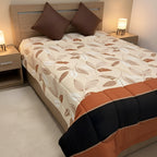 Cobertor Doble Vista Micro Grabado Amanecer Matrimonial Hojitas Naranjas Naranja