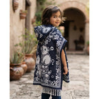 Jorongo Poncho Gaban Afelpado Infantil Artesanal Con Capucha Azul Capibara 60x50