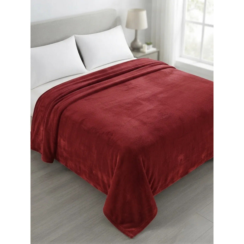 Cobertor Frazada Matrimonial Textura Durazno Lisa Calientita Roja Lisa 700 G Rojo