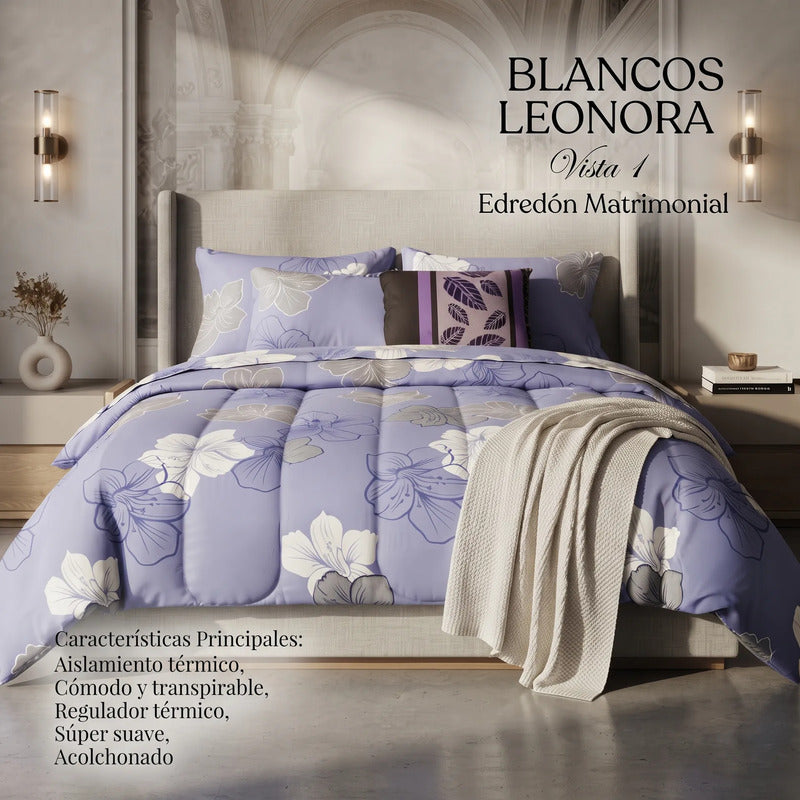 Set 6pzas Edredón Matrimonial Acolchado + Juego De Sabanas Lila/negro Lavanda Silvestre