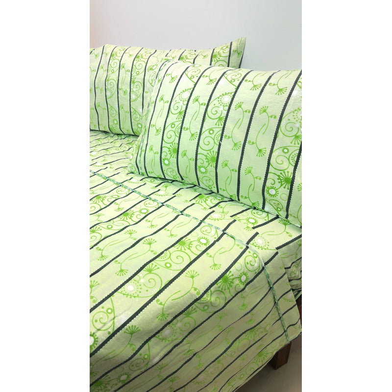 Juego De Sabanas Franela Mariol 100% Algodón Matrimonial Verde Claro Verde Primavera