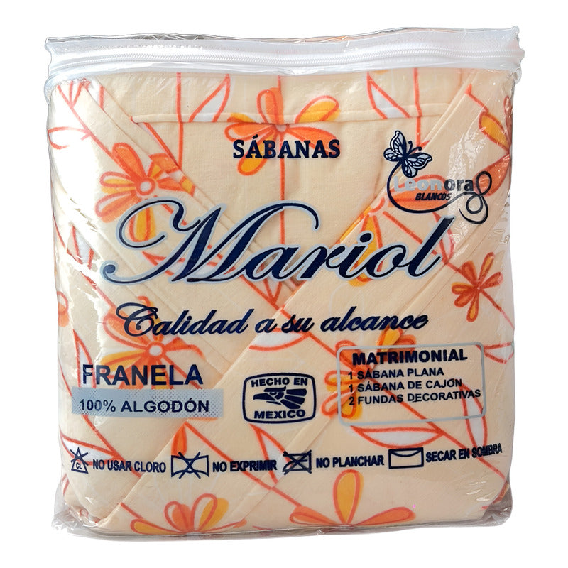 Juego De Sabanas Franela Mariol 100% Algodón Matrimonial Naranja Claro Cempasuchil