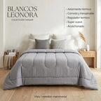 Edredon King Size Doble Vista +3 Cojines Decorativos Algodón Plateado Gris Letreado