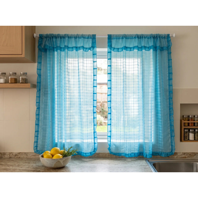 Juego De Cortinas 2 Paneles 2.50x1.95 De Ventana Transparent Celeste