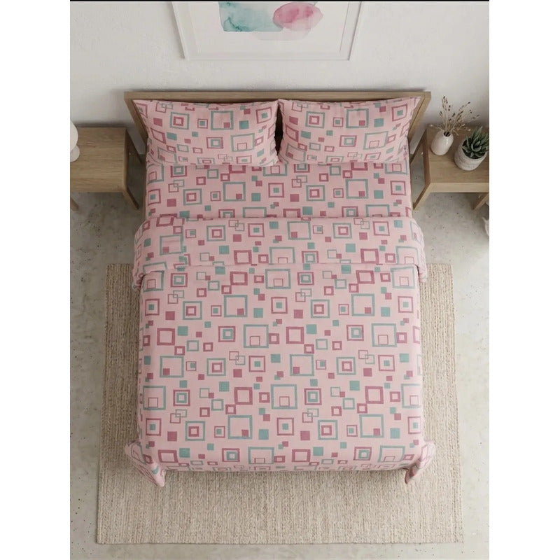 Juego Sabanas Matrimonial Amacener 100% Algodón Cajón Alto Rosa Cuadros Rosados