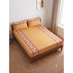 Sábana De Cajón Matrimonial +2 Fundas De Almohada Algodón Naranja Claro Mini Flor Naranja