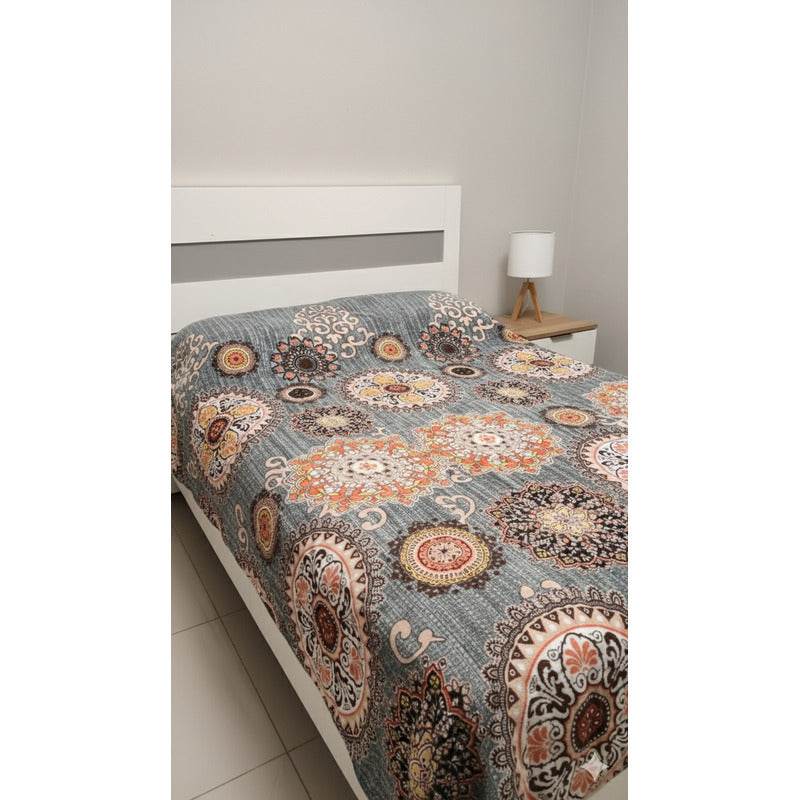 Cobertor Borrega Amanecer | Matrimonial, Suave Y Acolchado Mandalas Gris Gris
