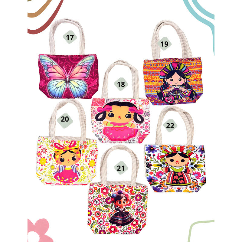 Bolsita Artesanal Pequeña Tipo Tote De Mano Diseños Lindos Beige Floreado Y Tradicional