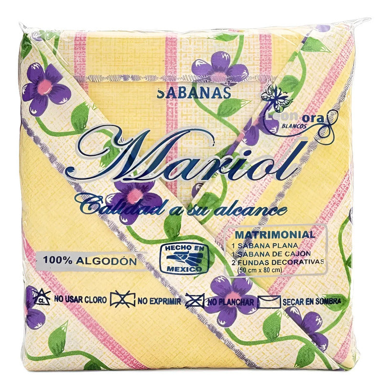 Juego De Sabana Matrimonial 100% Algodón Suaves Y Frescas Amarillo Pétalo Pop Amarilla