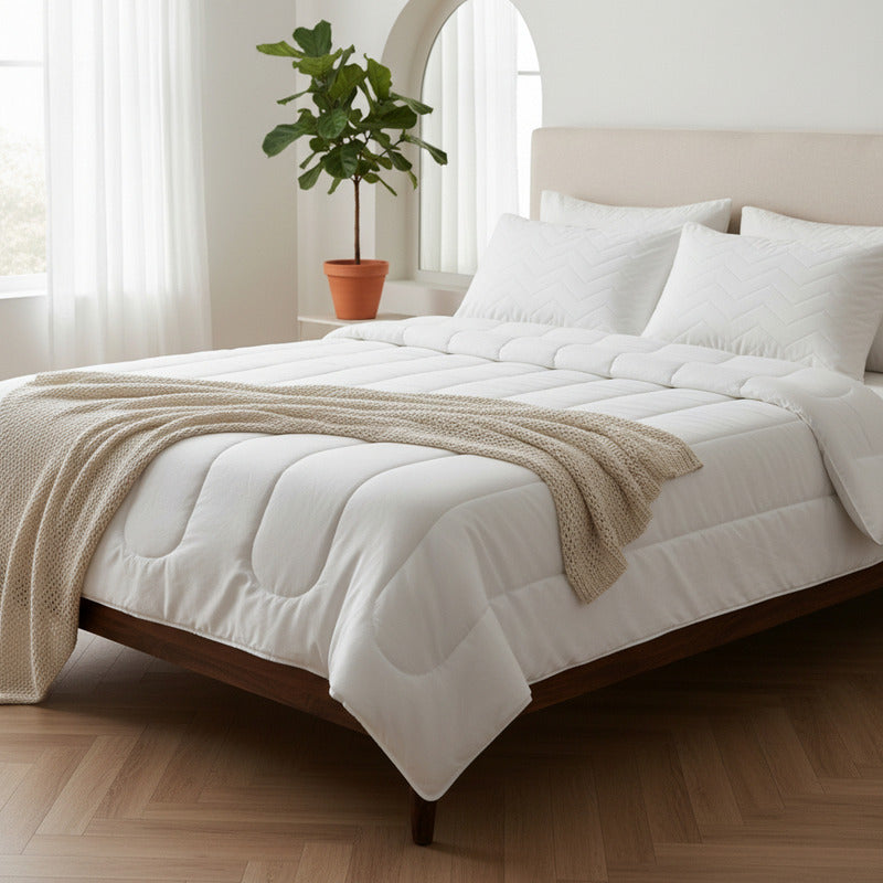 Edredón Duvet Matrimonial Acolchonado 100% Algodón Premium Blanco Liso Alta Densidad Super Esponjoso Y Suave