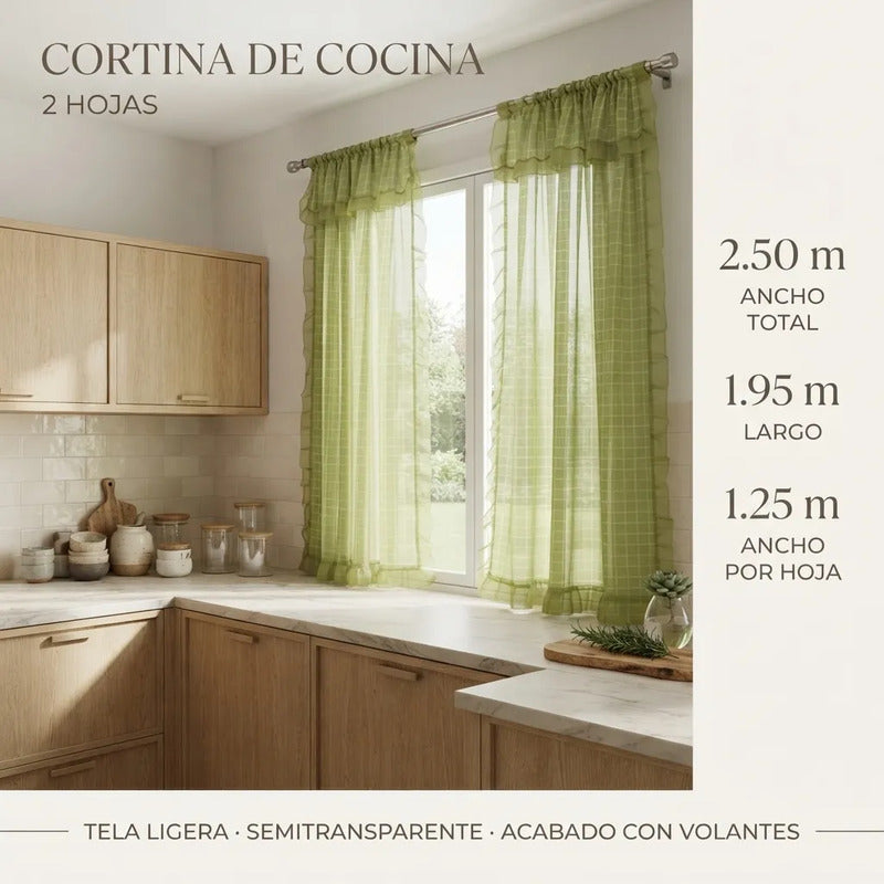 Juego De Cortinas 2 Paneles 2.50x1.95 De Ventana Transparent Verde Claro