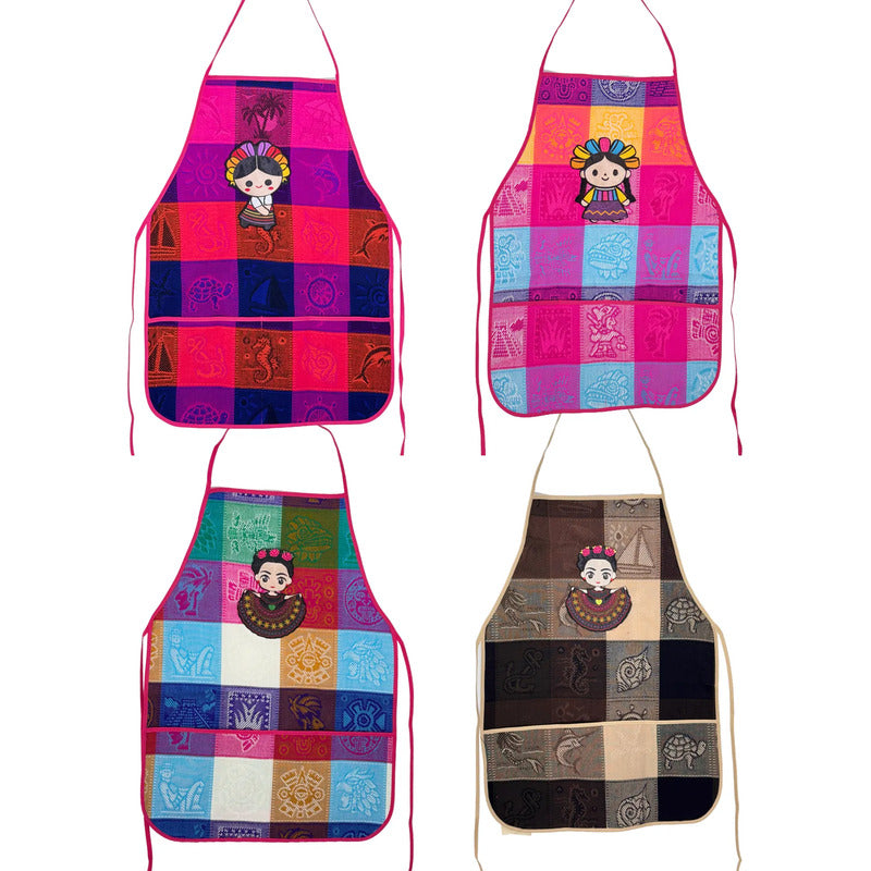 Delantal De Cocina Mexicano Estampado Tradicional Multicolor Pack De 3 Mandiles Surtidos