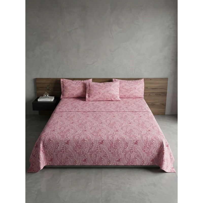 Sábana King  Bramante Cajón Amplio 100% Algodón Super Suave Rosa Mosaico Rosa