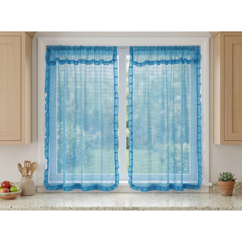 Juego De Cortinas 2 Paneles 2.50x1.95 De Ventana Transparent Celeste