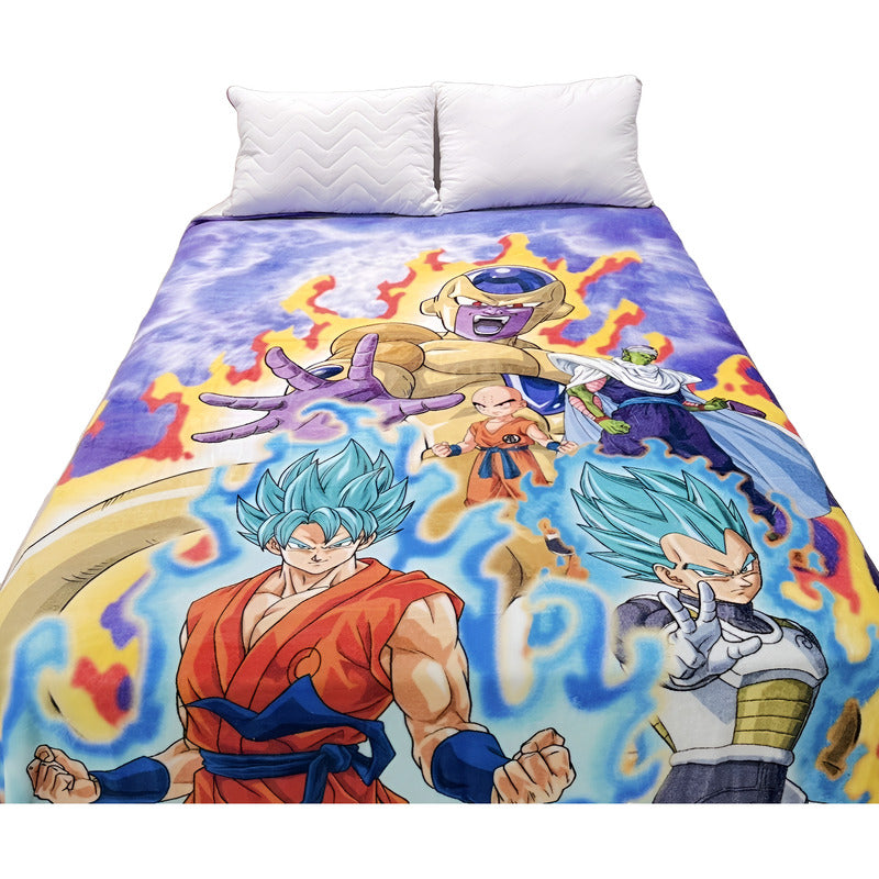 Frazada Matrimonial Super Suave Y Calientita Goku Dragon Ball Fuego Violeta Oscuro