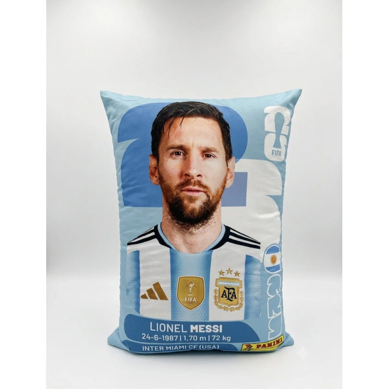 Almohada Providencia Grande De Panini Messi Super Esponjosa Azul Acero