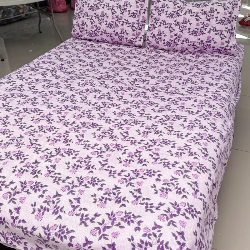 Juego De Sabanas Franela Mariol 100% Algodón Matrimonial Lila Floresta Lila