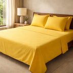 Juego De Sabanas King Size Leonora Percal Algodón 144h Lisas Amarillo Amarillo Liso