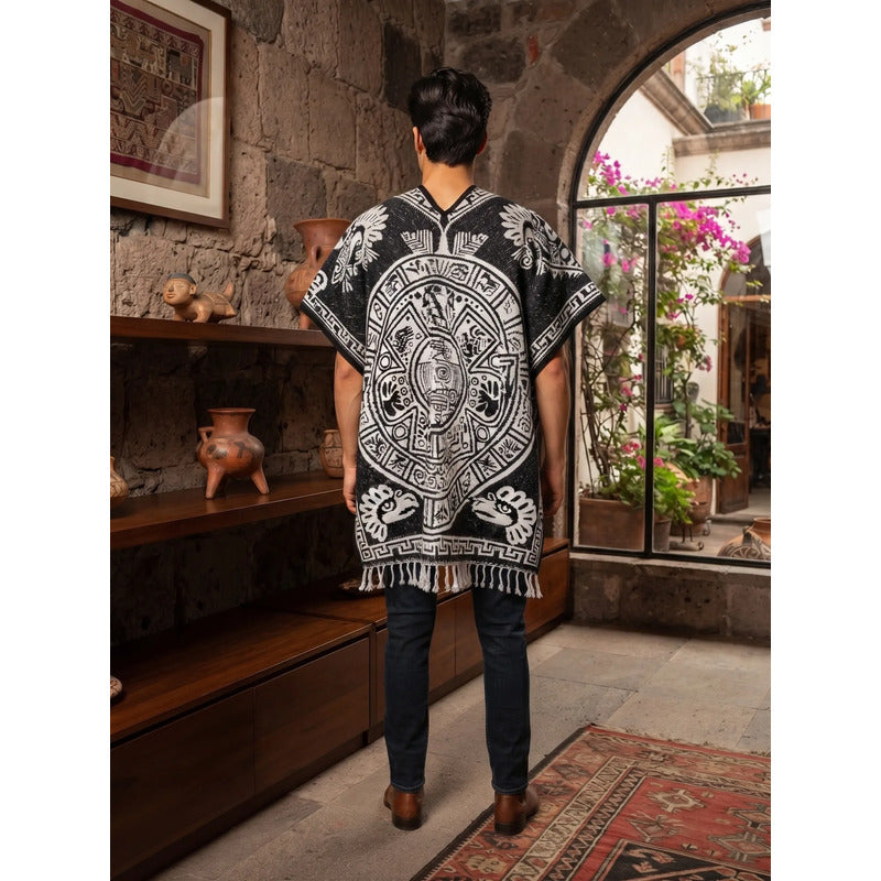 Jorongo Poncho Gaban Afelpado Unitalla Artesanal Grande Negro Guerrero Aguila 1mx1m