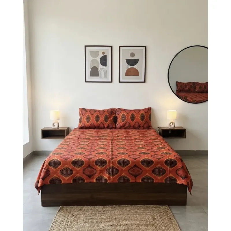 Juego De Sabana Matrimonial Leonora Tacto Suave Y Fresco Naranja Oscuro Red Prisma