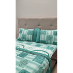Juego De Sábanas Matrimonial Leonora Franela Planchada 2mts Azul Petróleo Cuadro Flor