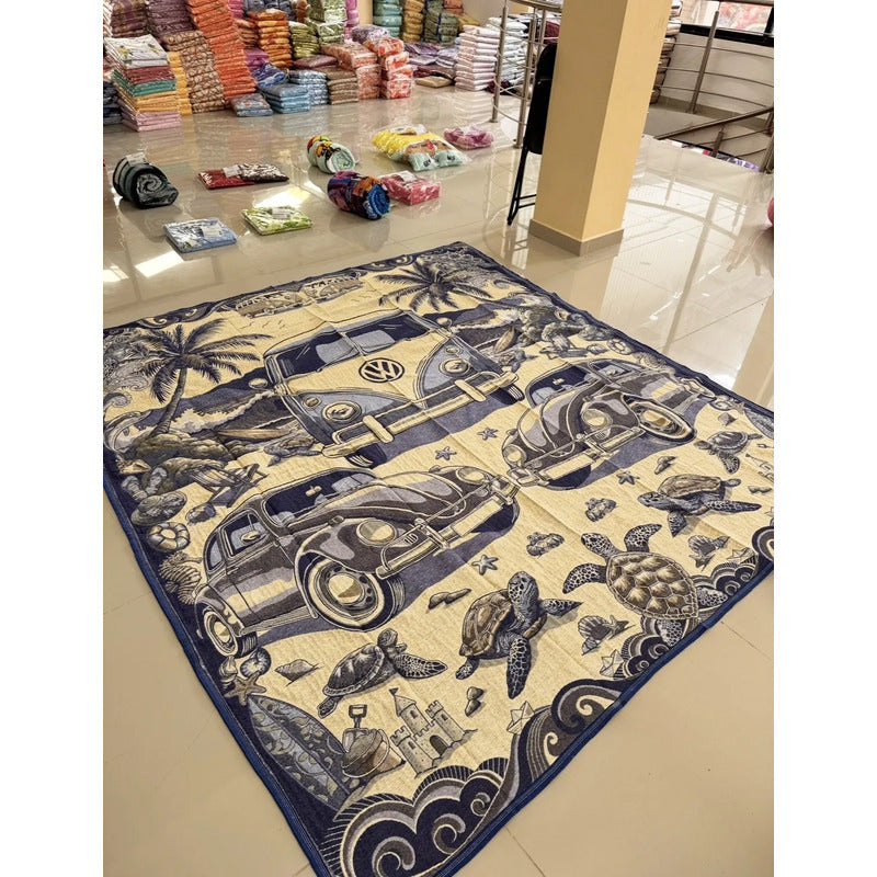 Colcha De Hilo Jacquard Leonora Premium Matrimonial Amplia Violeta Oscuro Ban Morado/beige