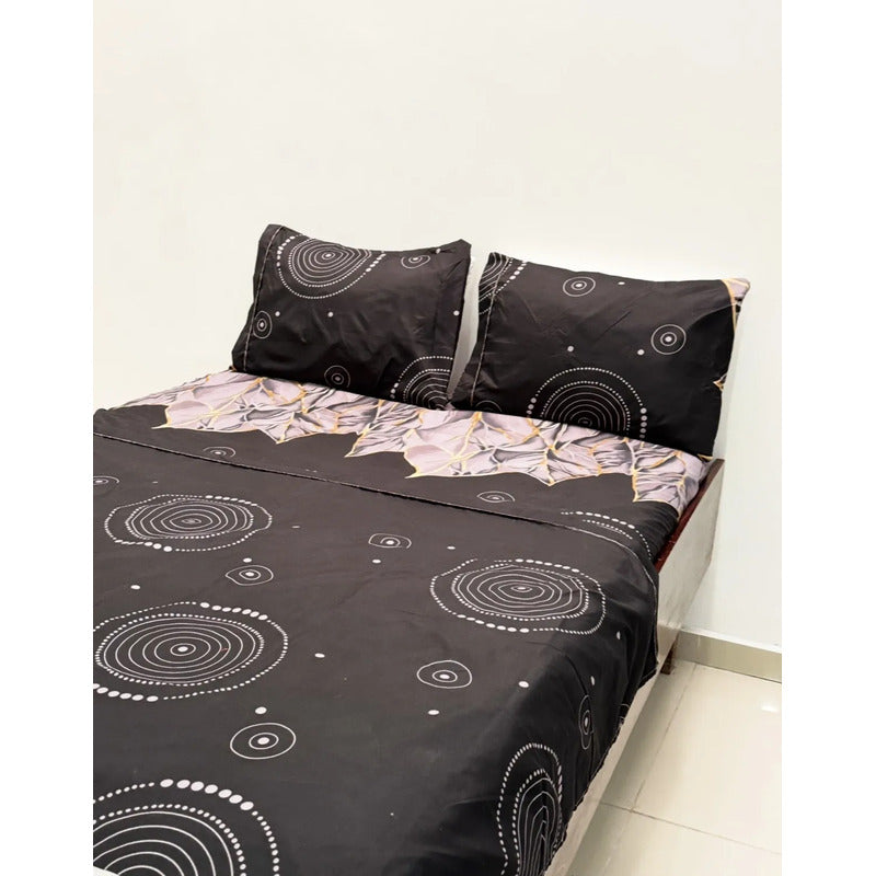 Juego De Sabana Matrimonial Leonora Tacto Suave Y Fresco Negro Circular Pop