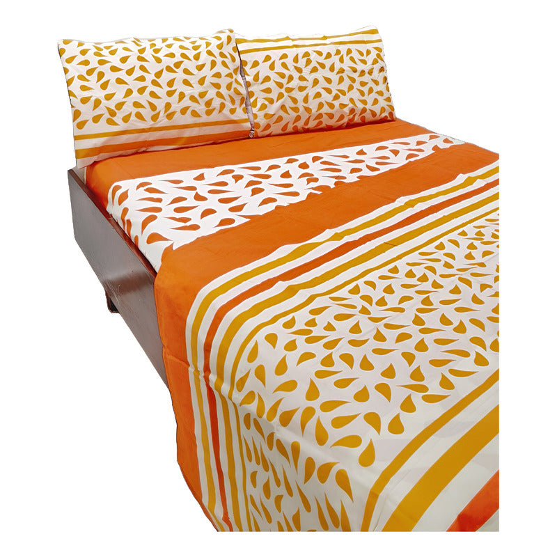 Sabana Hotelera Fátima 150 Hilos Matrimonial -- Cajón Amplio Naranja Naranja En Flor