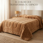 Edredón Matrimonial Acolchado Doble Vista Textura Térmica Marrón Claro Piel De Conejo