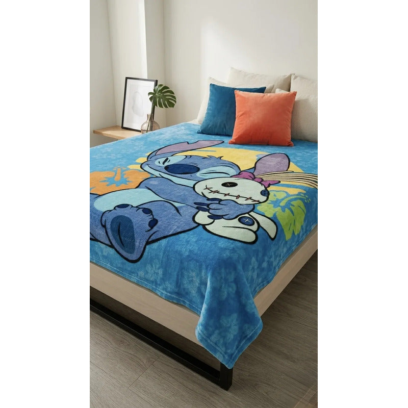 Frazada Providencia Disney Matrimonial Stitch Con Peluche Azul Acero