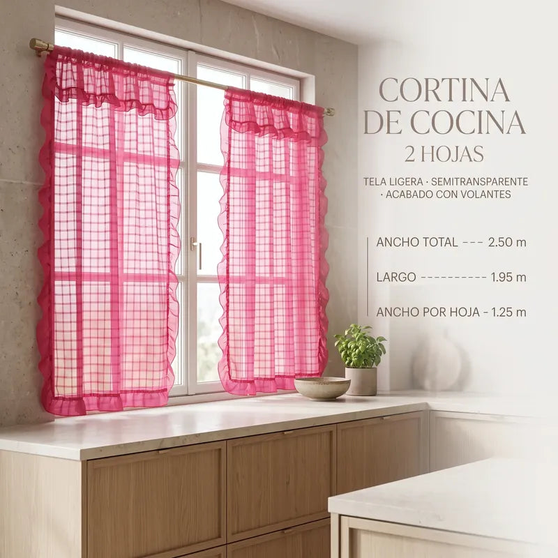 Juego De Cortinas 2 Paneles 2.50x1.95 De Ventana Transparent Rosa Fuerte