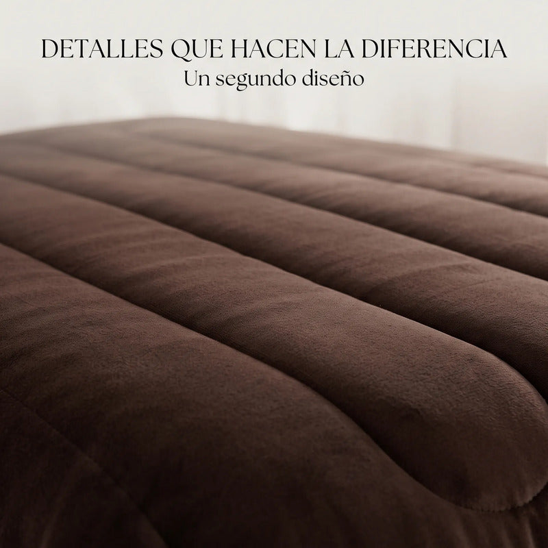 Edredón Matrimonial Acolchado Doble Vista Textura Térmica Marrón Obscuro Piel De Conejo