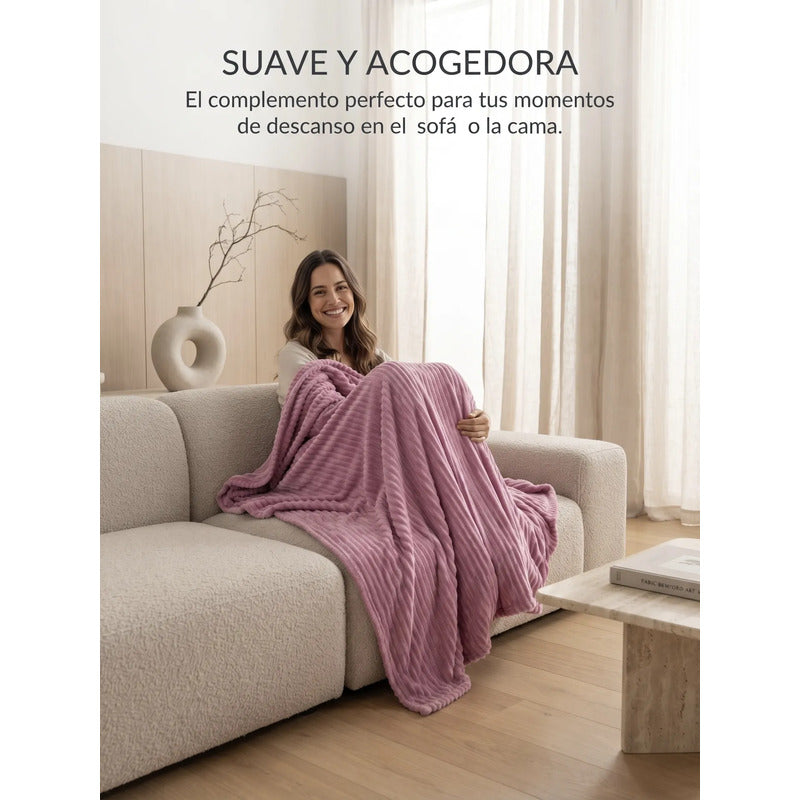 Cobertor Frazada Matrimonial Ligera Super Suave Y Calientita Rayado 700 G Lila