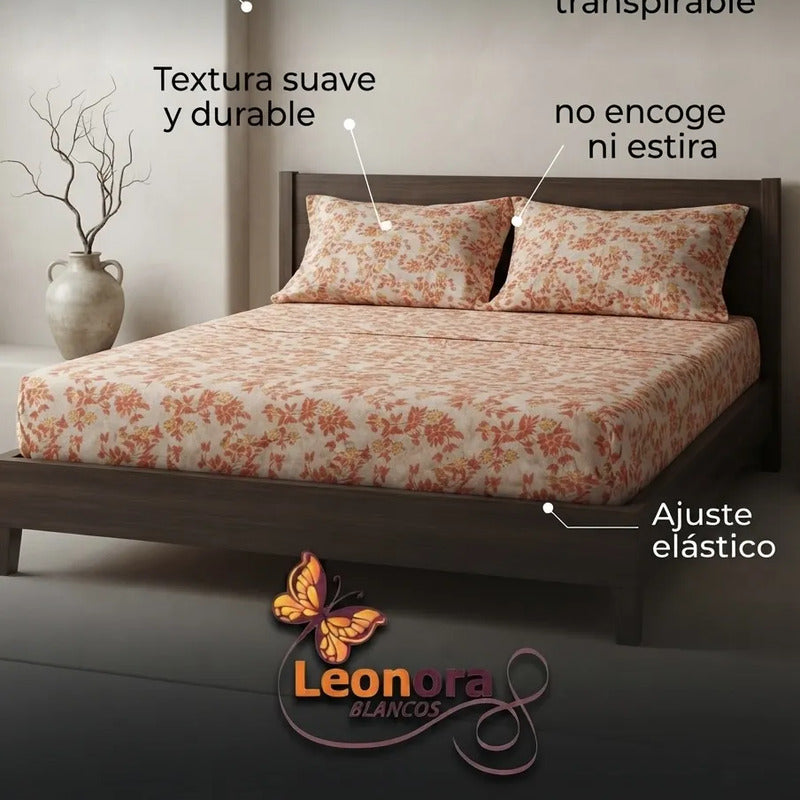 Juego De Sabana Matrimonial 100% Algodón Suaves Y Frescas Naranja Floresta Naranja