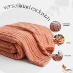 Cobertor Frazada Matrimonial Ligera Super Suave Y Calientita Rayado 700 G Coral Claro / Melón