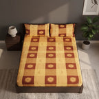 Sábana De Cajón Matrimonial +2 Fundas De Almohada Algodón Dorado Oscuro Sol Y Luna Cafe
