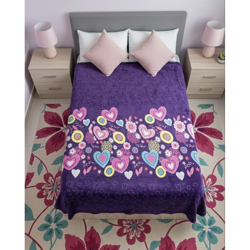 Frazada Providencia Matrimonial Grabado Modelo Para Mujer Corazones Morado Violeta Oscuro