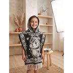 Jorongo Poncho Gaban Afelpado Infantil Artesanal Con Capucha Negro Capibara 60x50