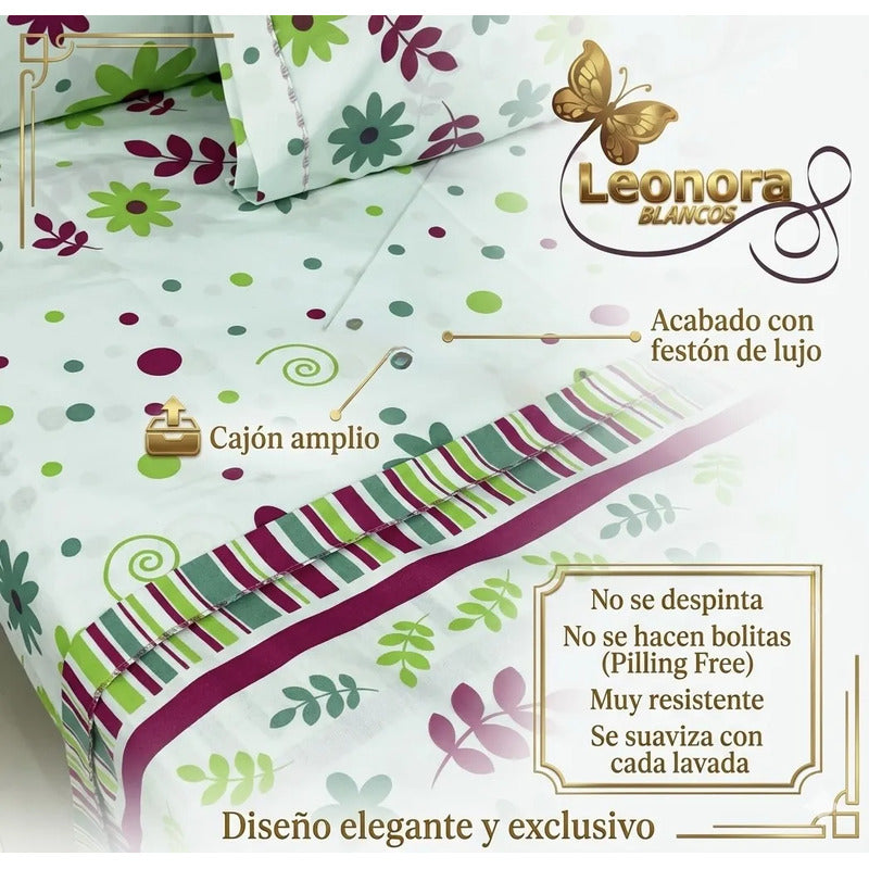 Sábana King  Bramante Cajón Amplio 100% Algodón Super Suave Turquesa Florecitas Turquesa