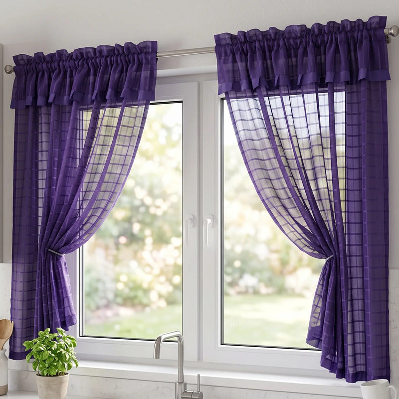 Juego De Cortinas 2 Paneles 2.50x1.95 De Ventana Transparent Violeta