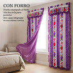 Cortinas Estampadas Para Ventana Con Forro Interior 2.9x2m Violeta