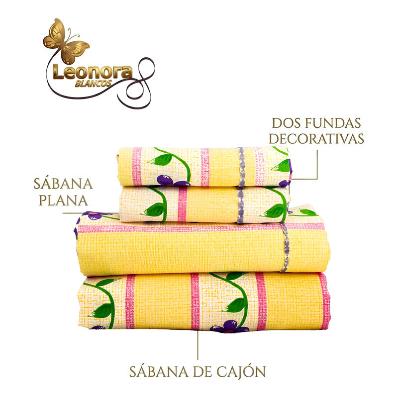 Juego De Sabana Matrimonial 100% Algodón Suaves Y Frescas Amarillo Pétalo Pop Amarilla