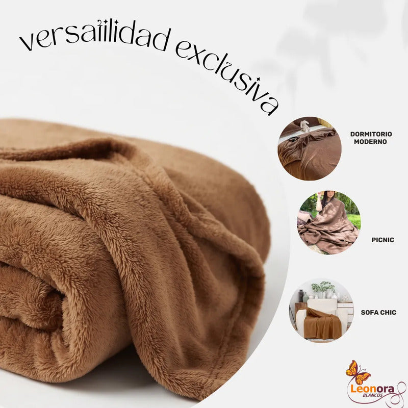 Cobertor Frazada Matrimonial Textura Durazno Lisa Calientita Marrón Claro Lisa 700 G Marrón Claro